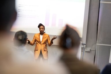 Nyari Samushonga presenting at myConf 2023